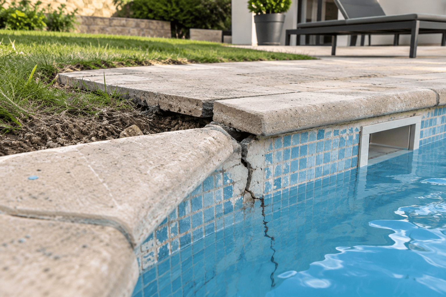 Fissures et affaissement autour de la piscine