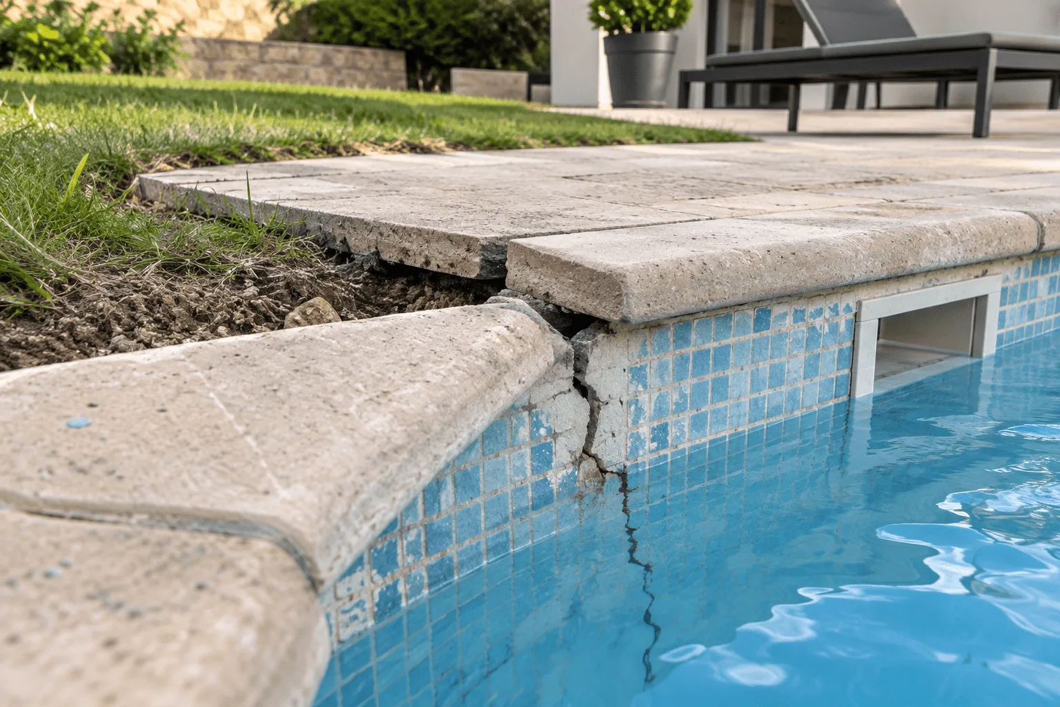 Fissures et affaissement autour de la piscine