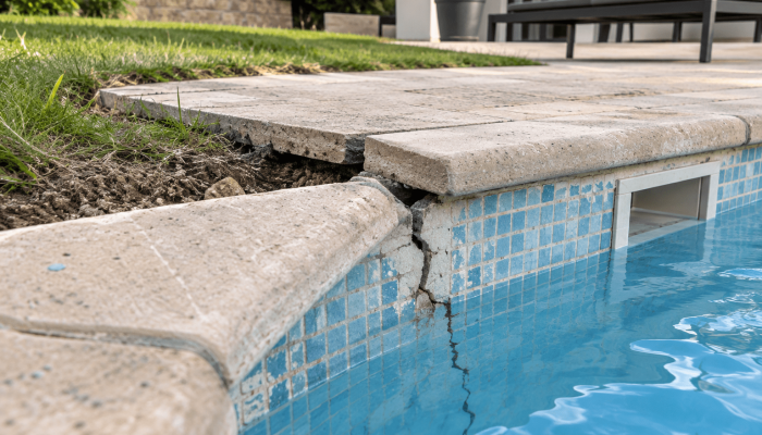 Fissures et affaissement autour de la piscine